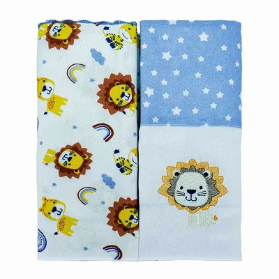 Kit Cueiro Bublim Flanelado E Bordado Leão - 2 Peças Kit Cueiro Bublim Flanelado E Bordado Leão - 2 Peças